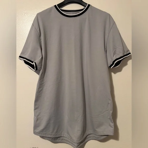 (2) BYLT Men’s Striped Ringer Tees- XL, NAVY AND GREY - Picture 5 of 8